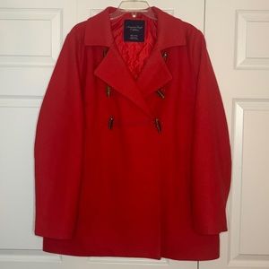Red Wool American Eagle coat with toggles